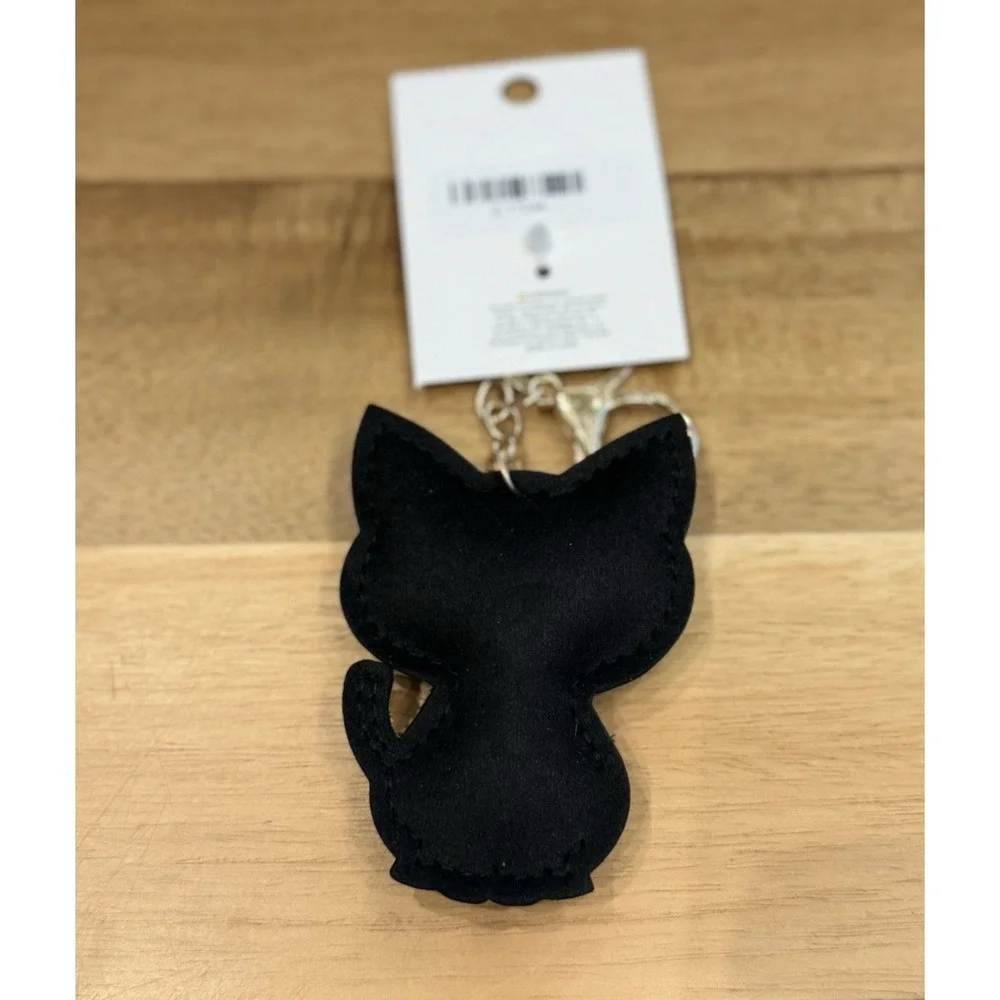 Black Cat Rhinestone Bling Faux Suede Stuffed Key Chain Charm Cat Lover Gift NEW